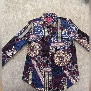 Blue 3/4 Sleeve Graphic Blouse